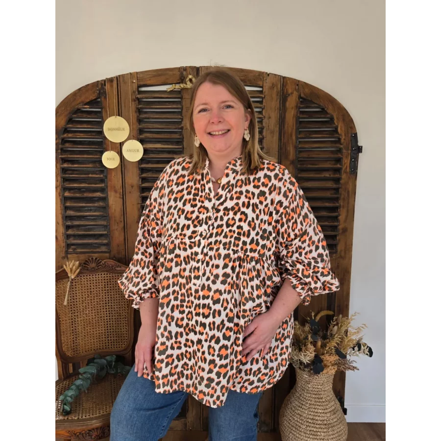 Chemise gaze de coton leopard orange