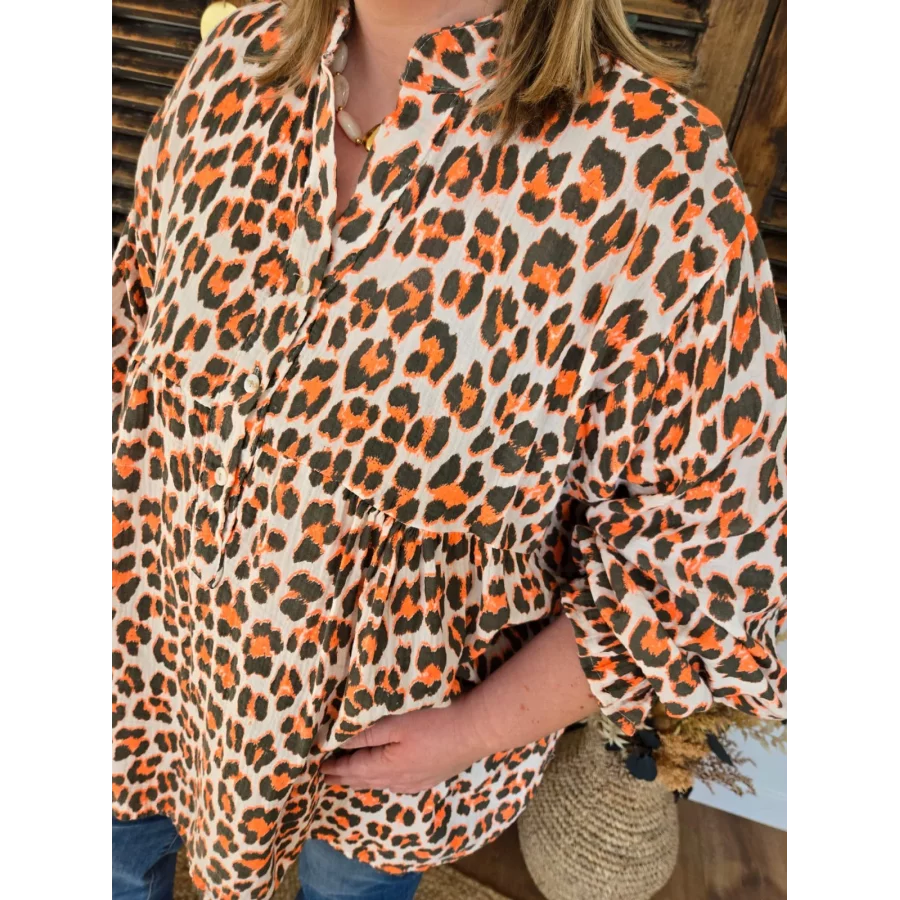 Chemise gaze de coton leopard orange