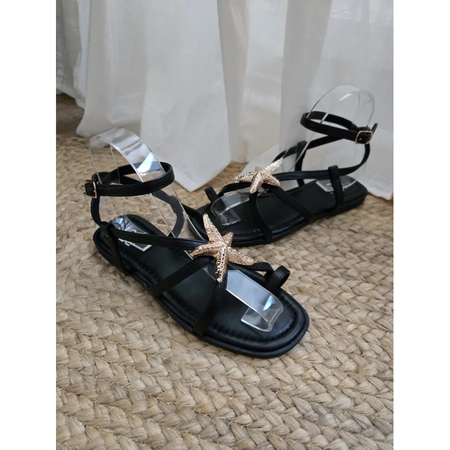 Sandales etoiles de mer brides noir