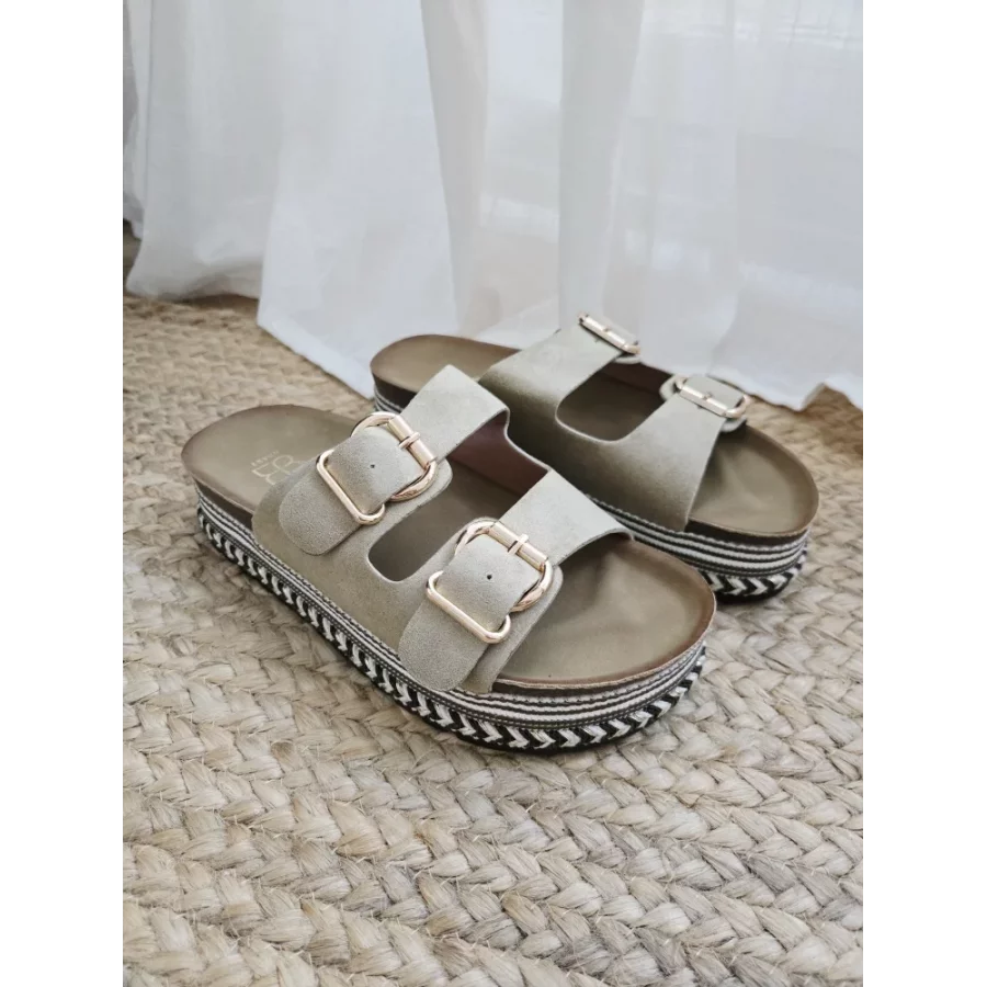 Mules plateforme kaki