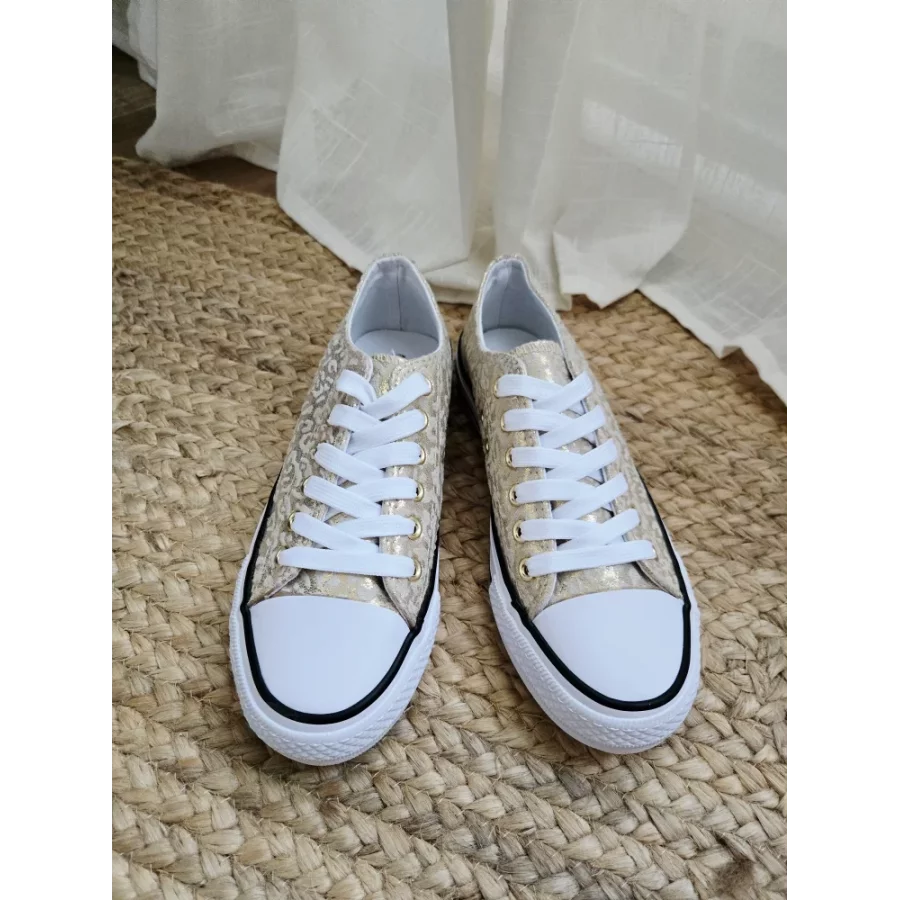 Baskets tennis leopard doré