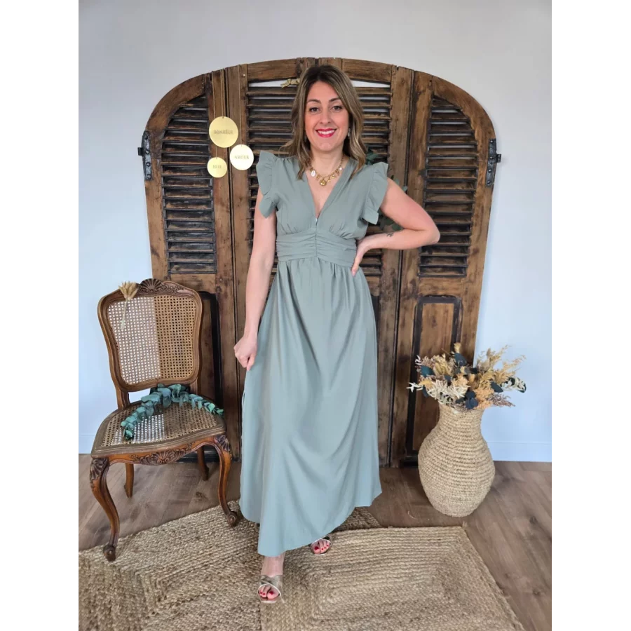 Robe longue Eliane vert sauge