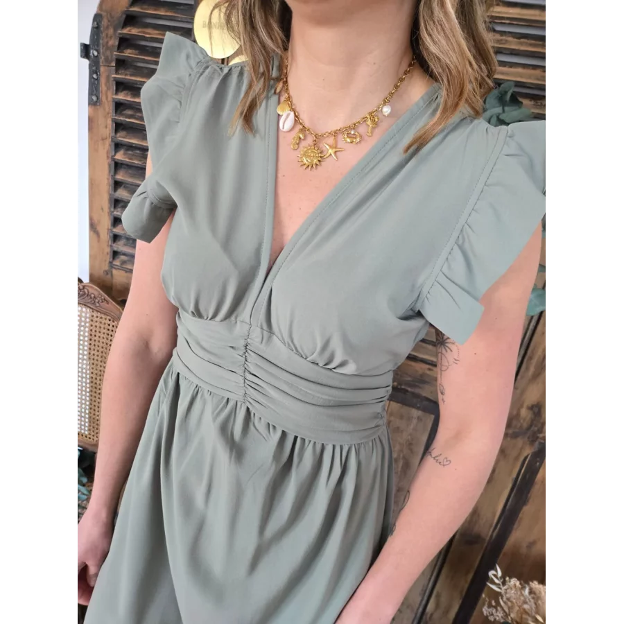 Robe longue Eliane vert sauge