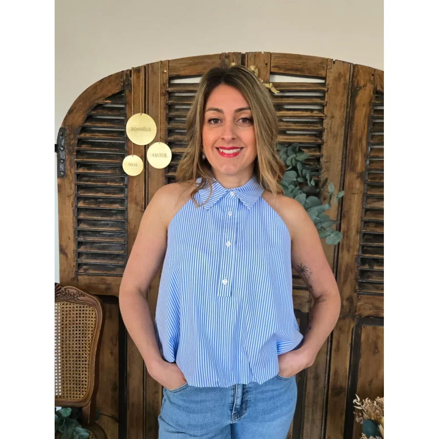 Chemise Deborah col americain rayures bleu