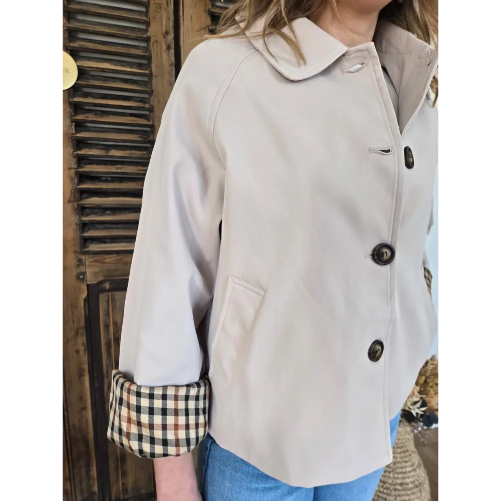 Veste beige Elisa revers ecossais