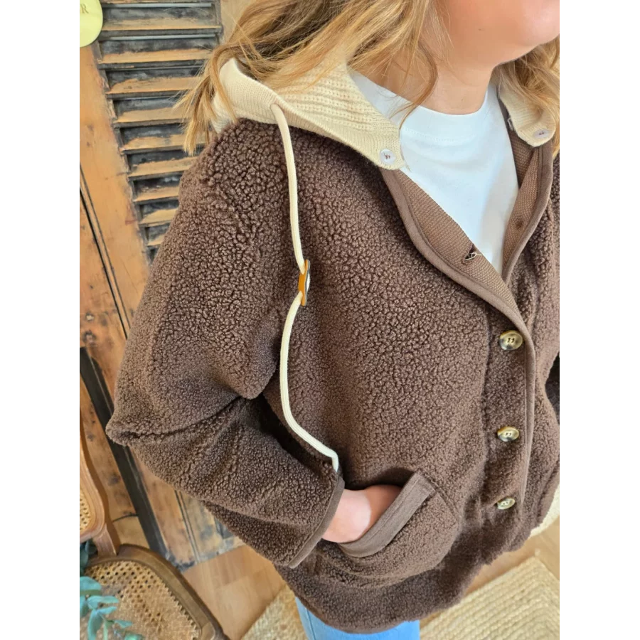 Veste Annick bouclette choco capuche maille