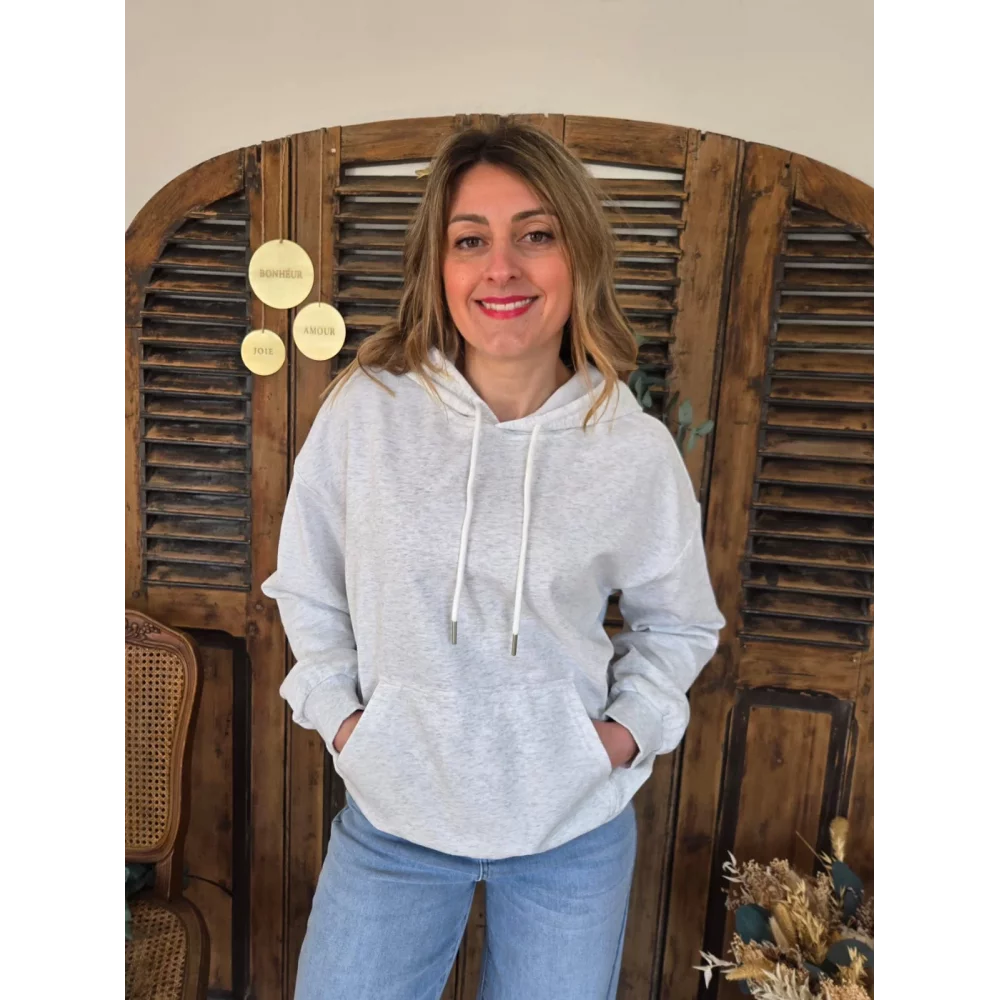 Sweat à capuche gris ailes sequins argenté