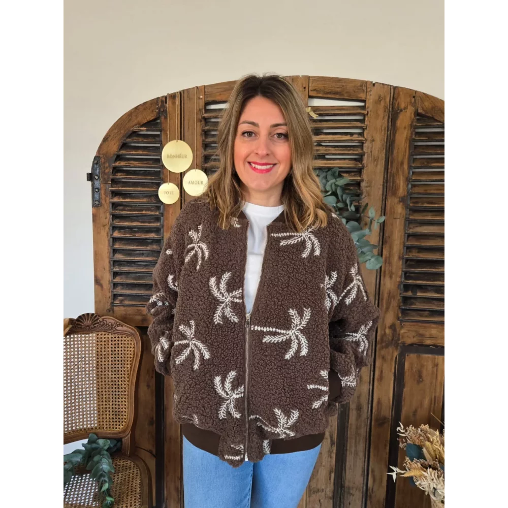Blouson bouclette marron broderie palmier A380 M.Muse