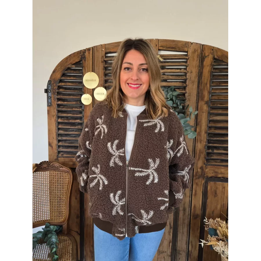 Blouson bouclette marron broderie palmier A380 M.Muse