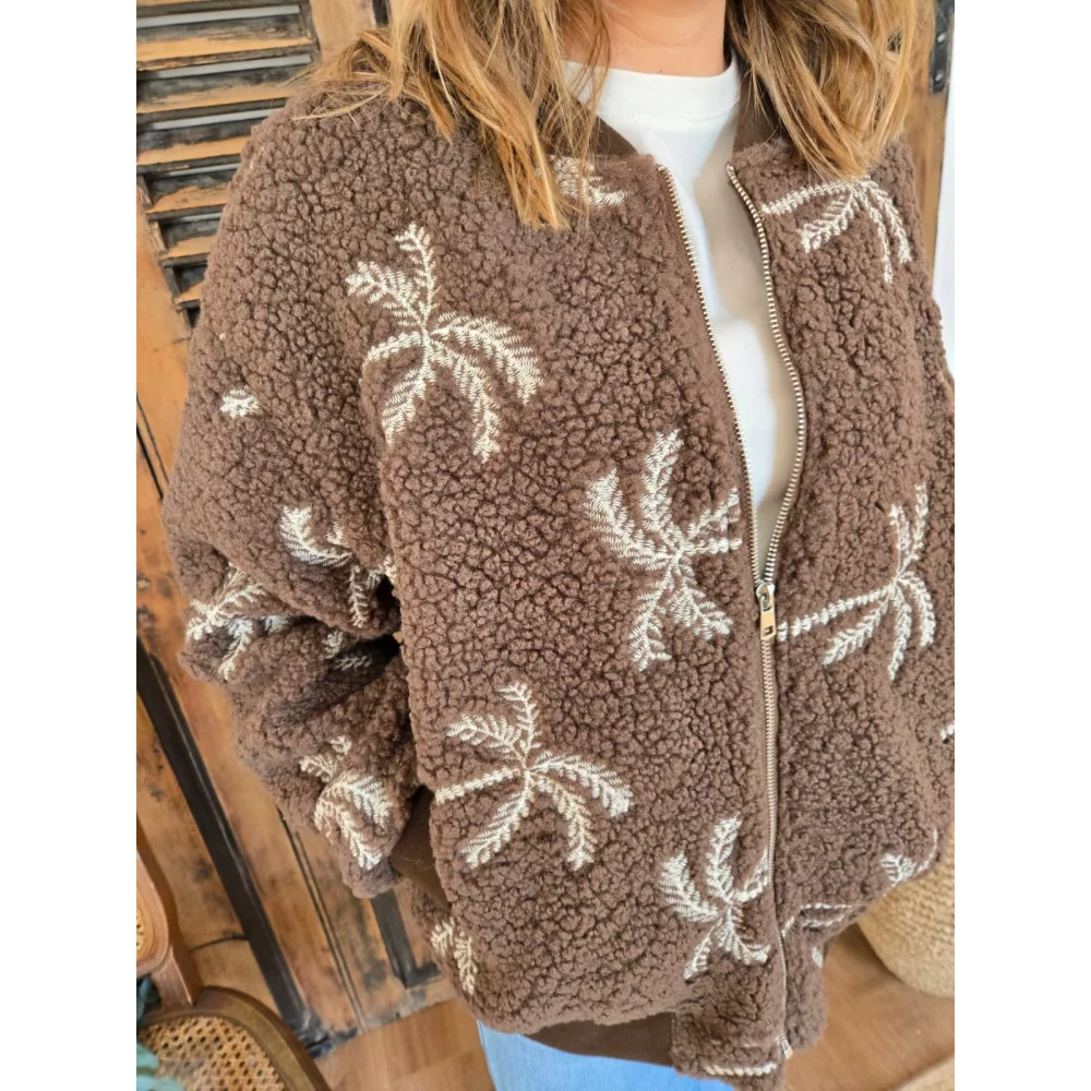 Blouson bouclette marron broderie palmier A380 M.Muse