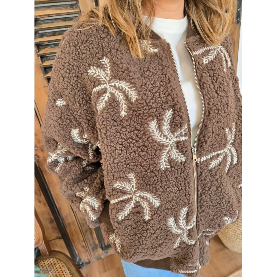 Blouson bouclette marron broderie palmier A380 M.Muse
