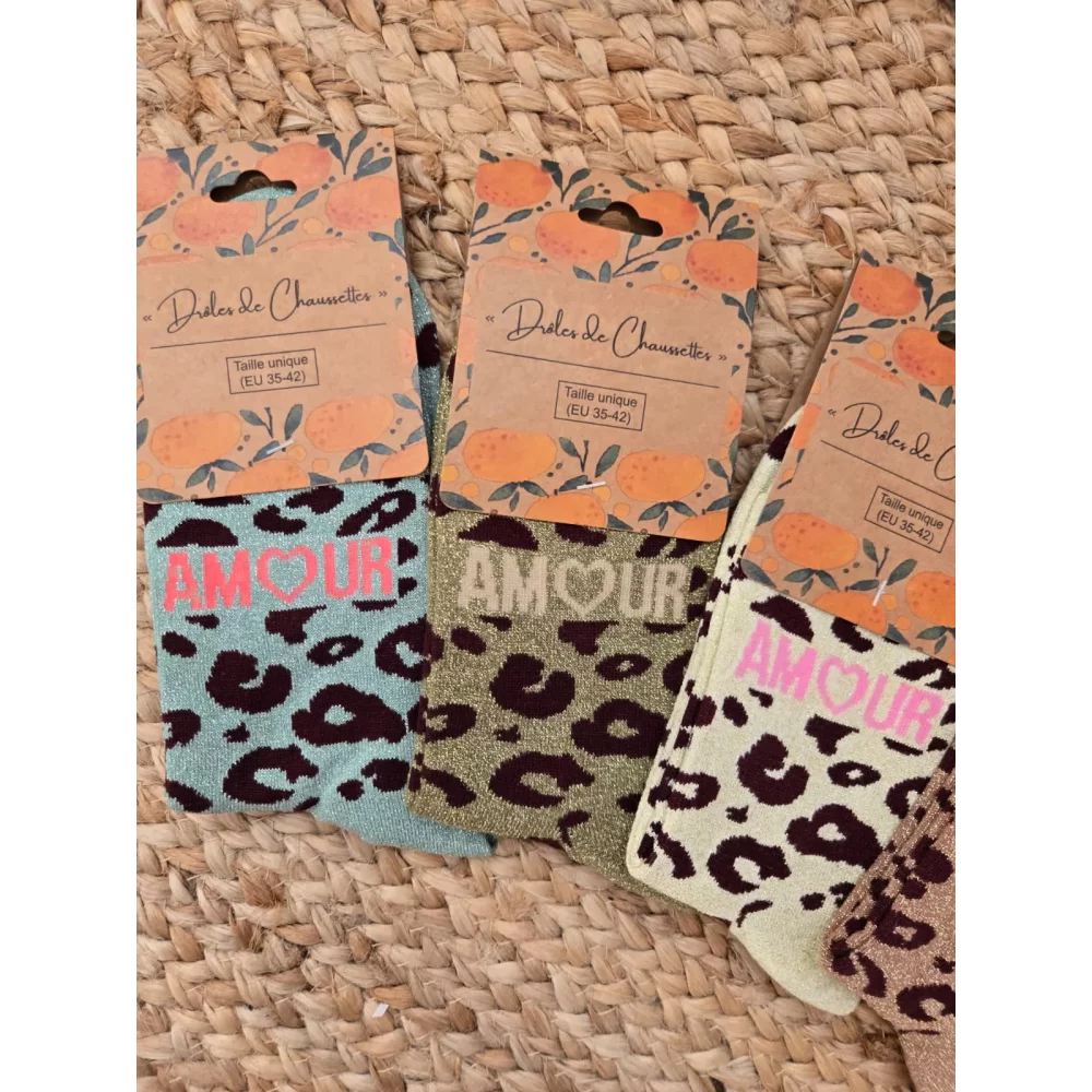 Chaussettes paillettes leopard Amour