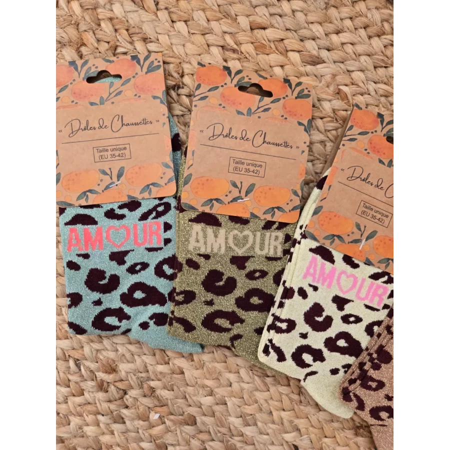 Chaussettes paillettes leopard Amour
