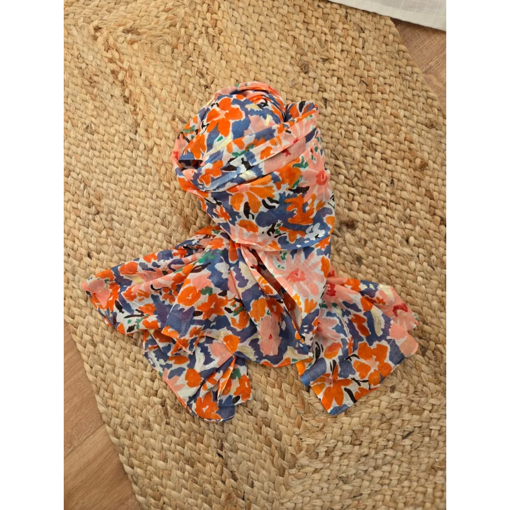 Echarpe coton fleurs multicolores