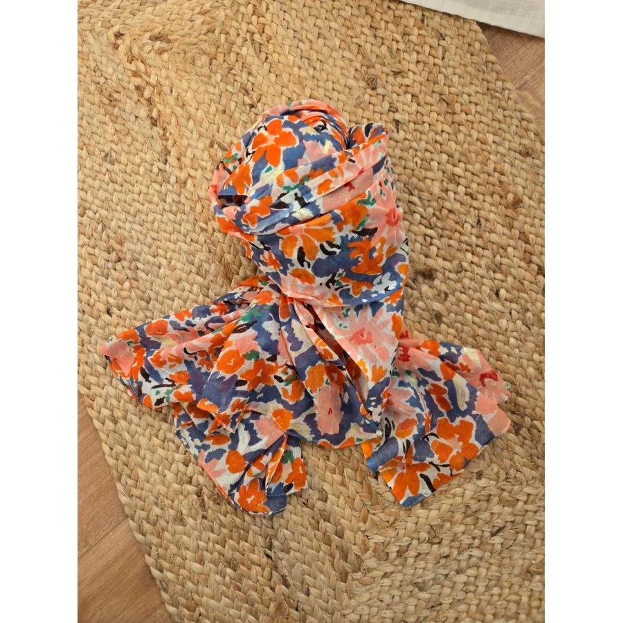 Echarpe coton fleurs multicolores