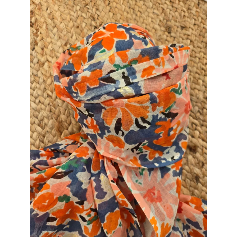 Echarpe coton fleurs multicolores