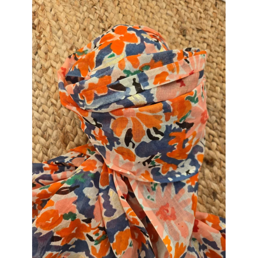 Echarpe coton fleurs multicolores