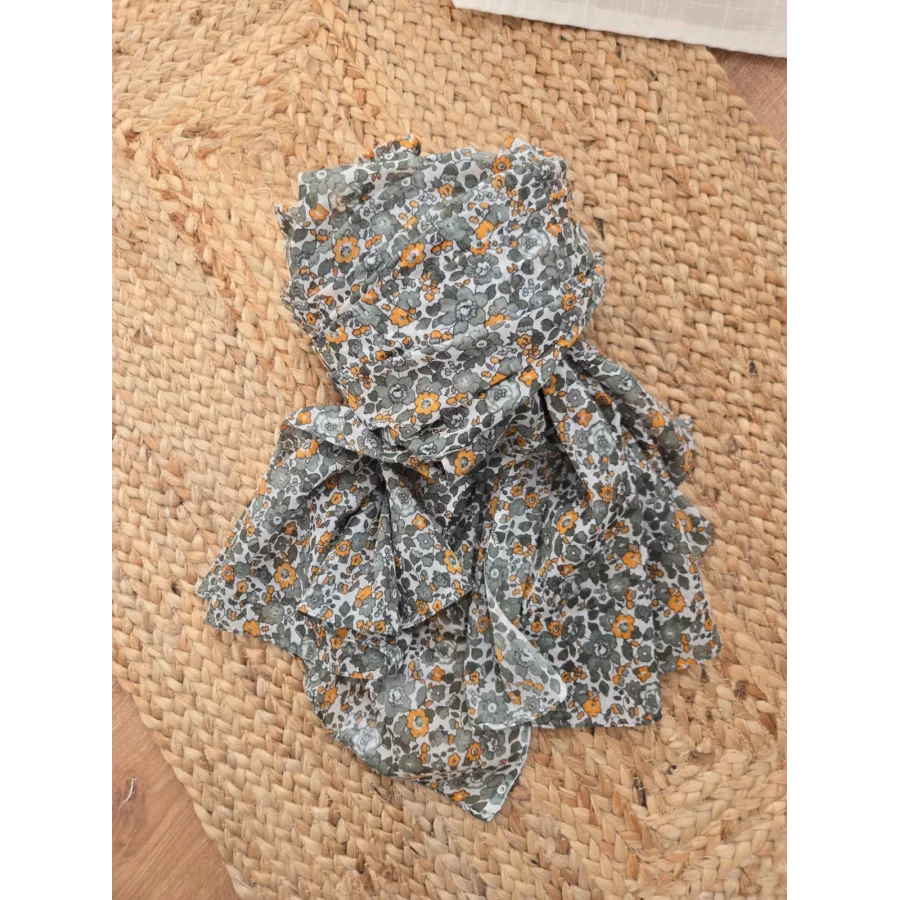 Echarpe coton fleurs kaki