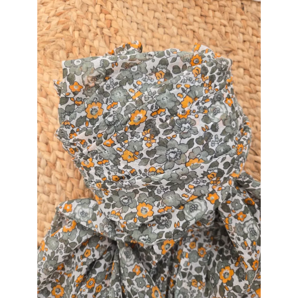 Echarpe coton fleurs kaki