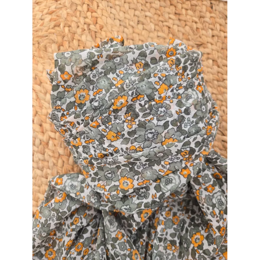 Echarpe coton fleurs kaki