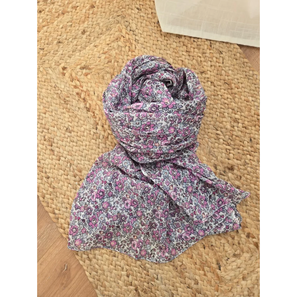 Echarpe coton fleurs lilas