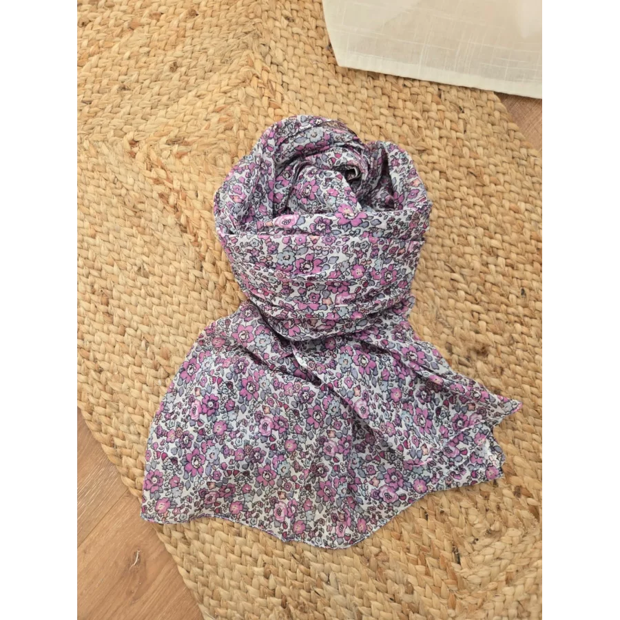 Echarpe coton fleurs lilas