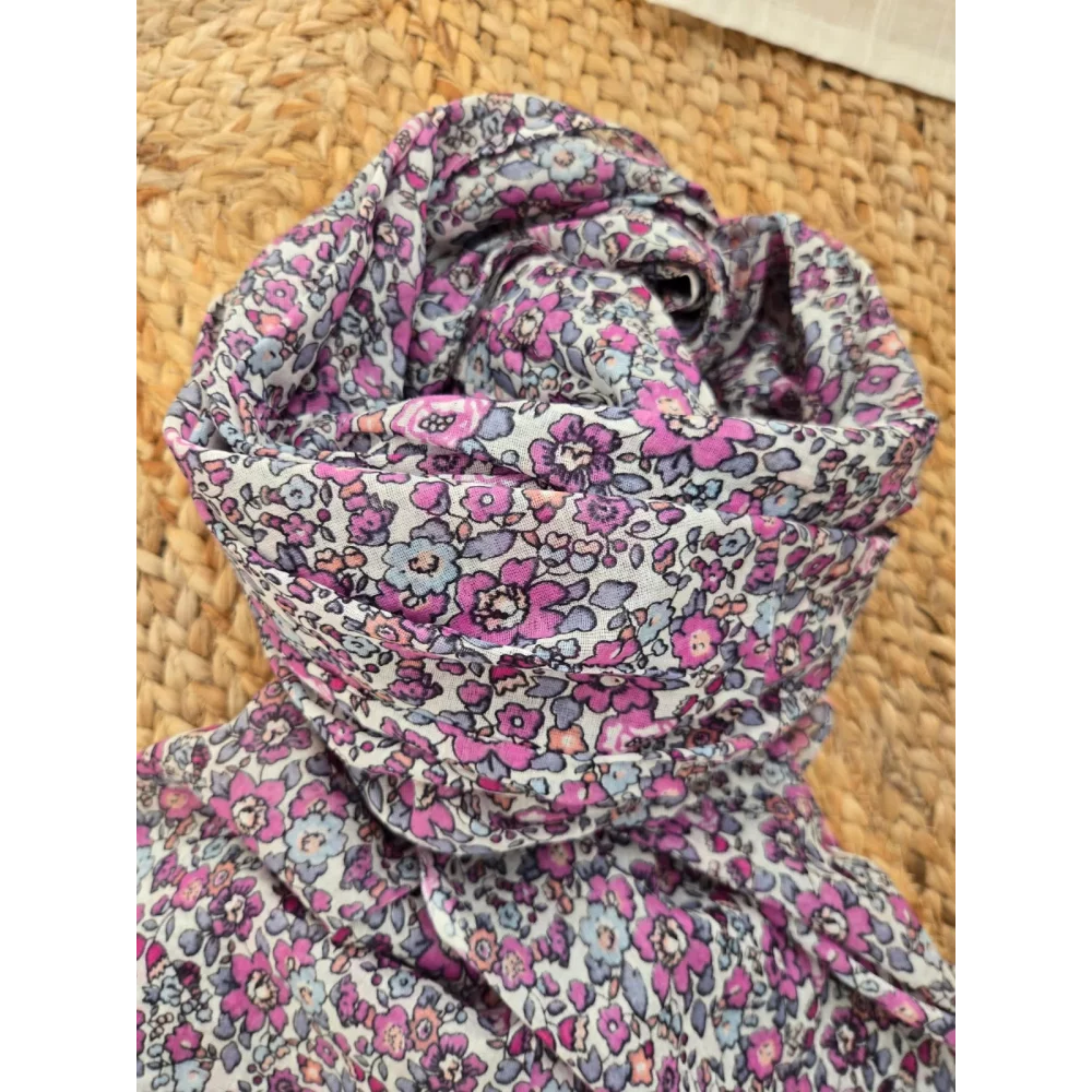 Echarpe coton fleurs lilas