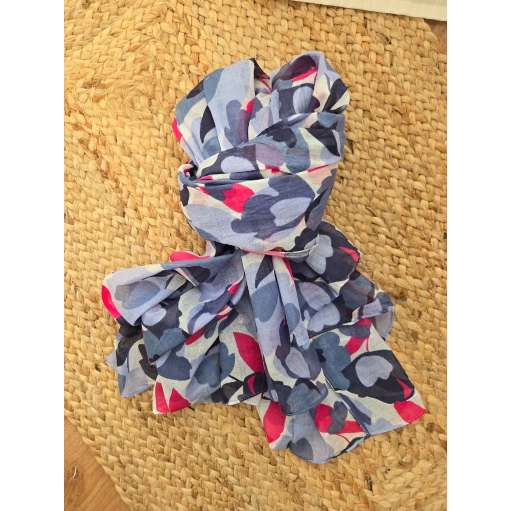 Echarpe coton fleurs bleu