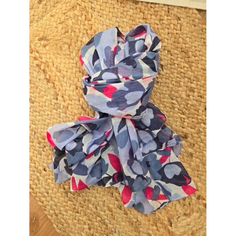 Echarpe coton fleurs bleu
