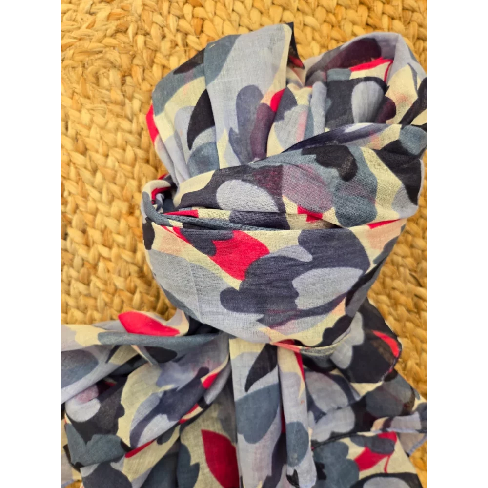 Echarpe coton fleurs bleu