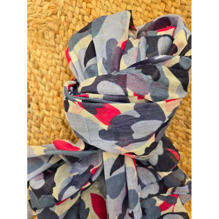 Echarpe coton fleurs bleu