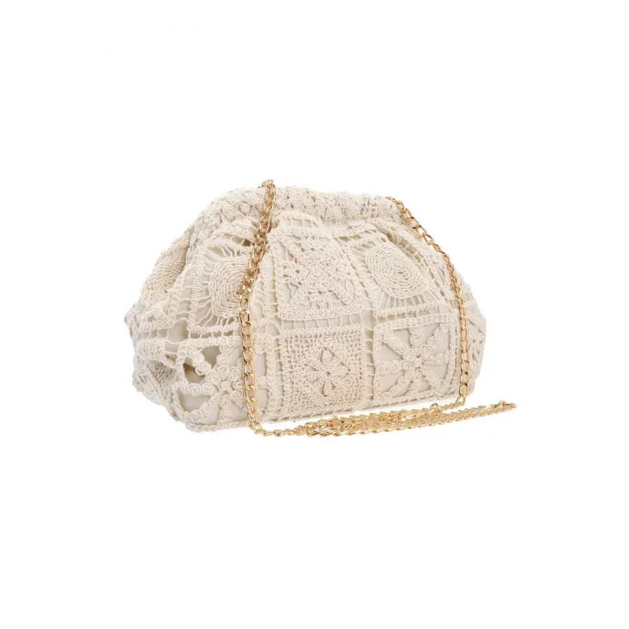 Sac pochette dentelle beige