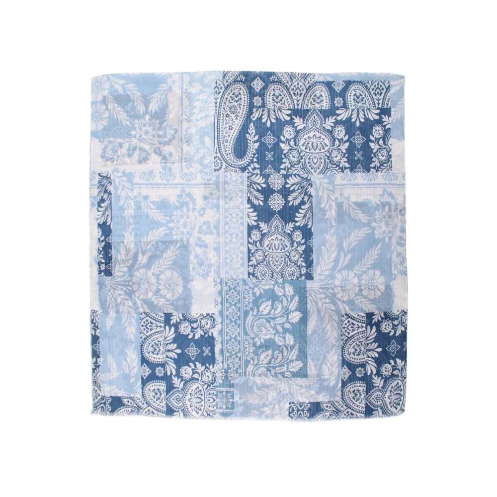 Foulard patchwork bleu lurex doré