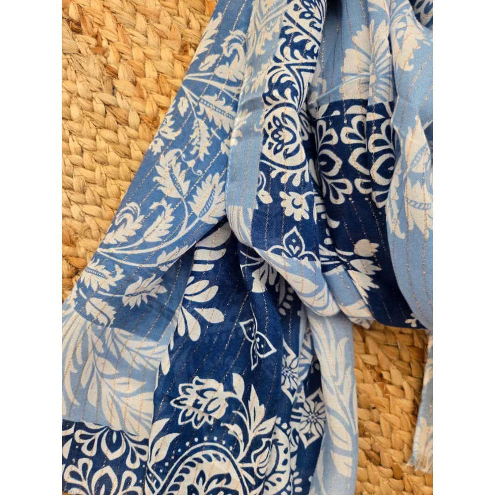 Foulard patchwork bleu lurex doré