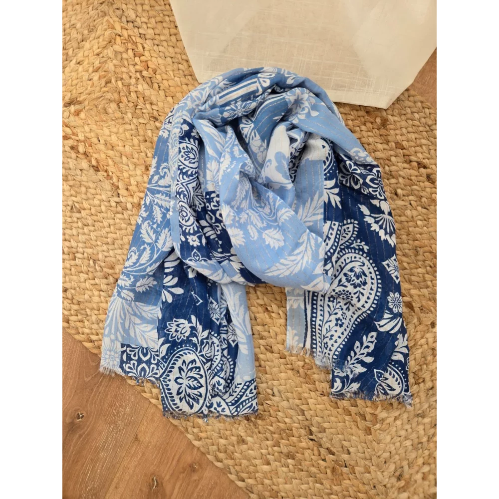 Foulard patchwork bleu lurex doré