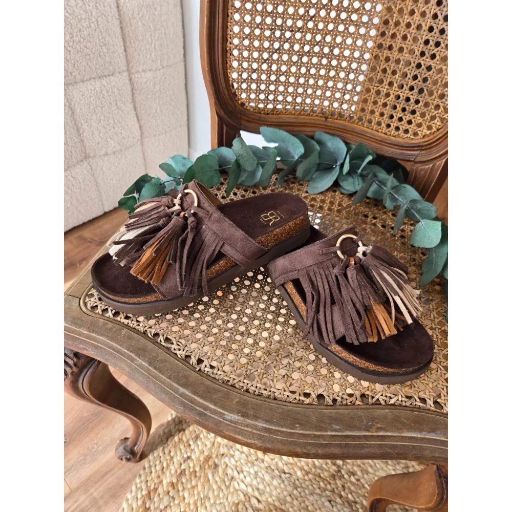 Mules claquettes choco franges