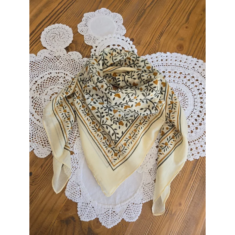 Carré coton coeur kaki et camel