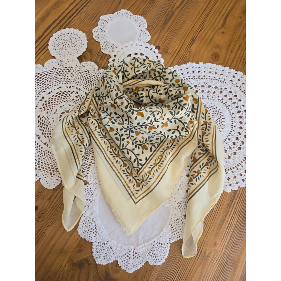 Carré coton coeur kaki et camel