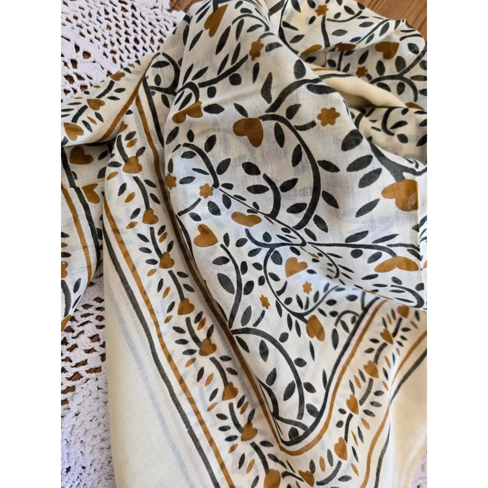 Carré coton coeur kaki et camel