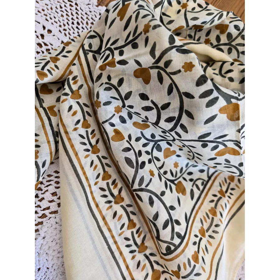 Carré coton coeur kaki et camel