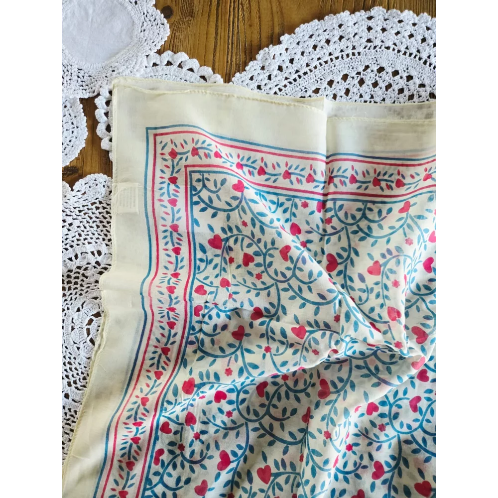 Carré coton coeur bleu et fuchsia