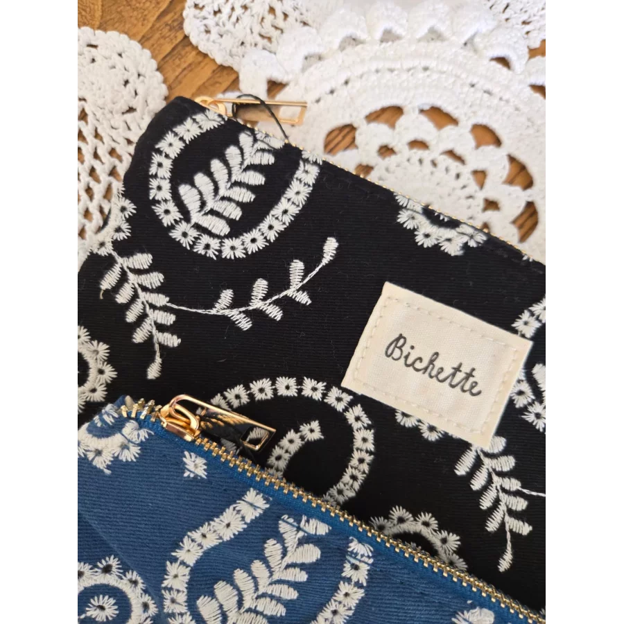 Pochette trousse tissu brodé Bichette