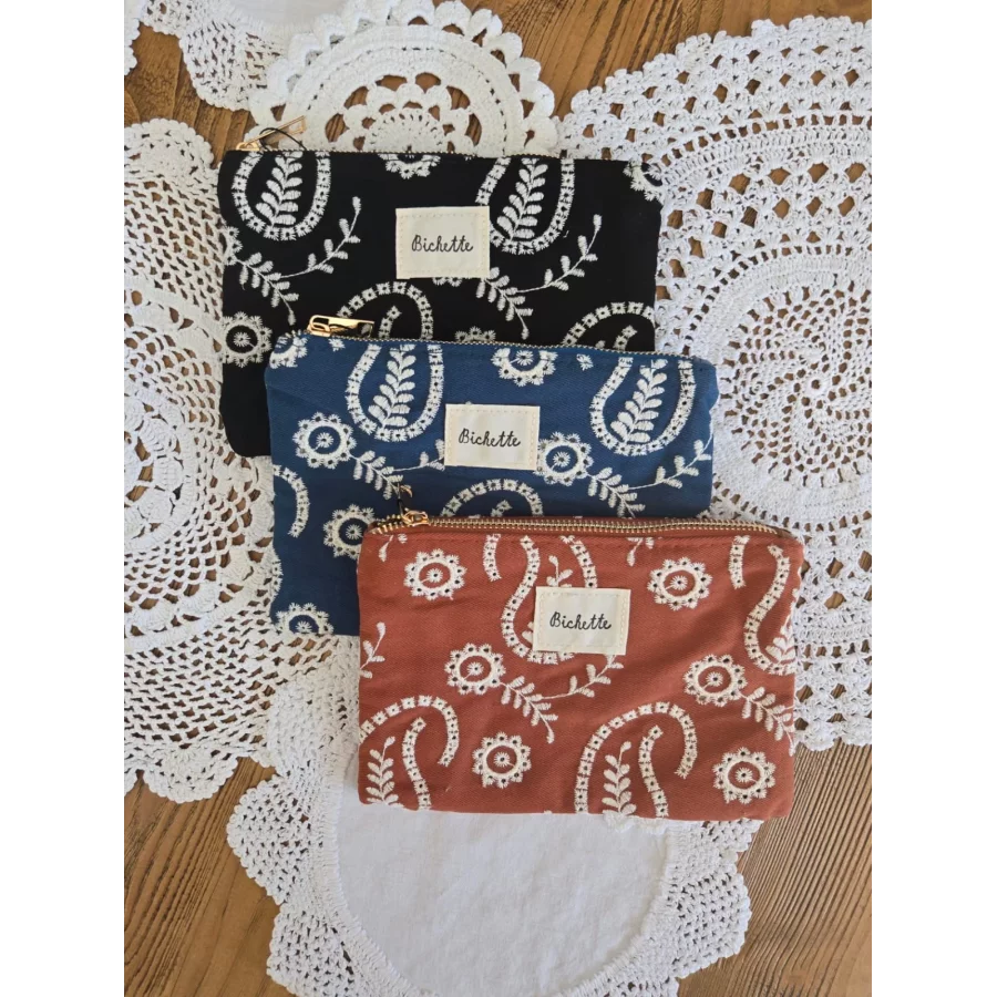 Pochette trousse tissu brodé Bichette