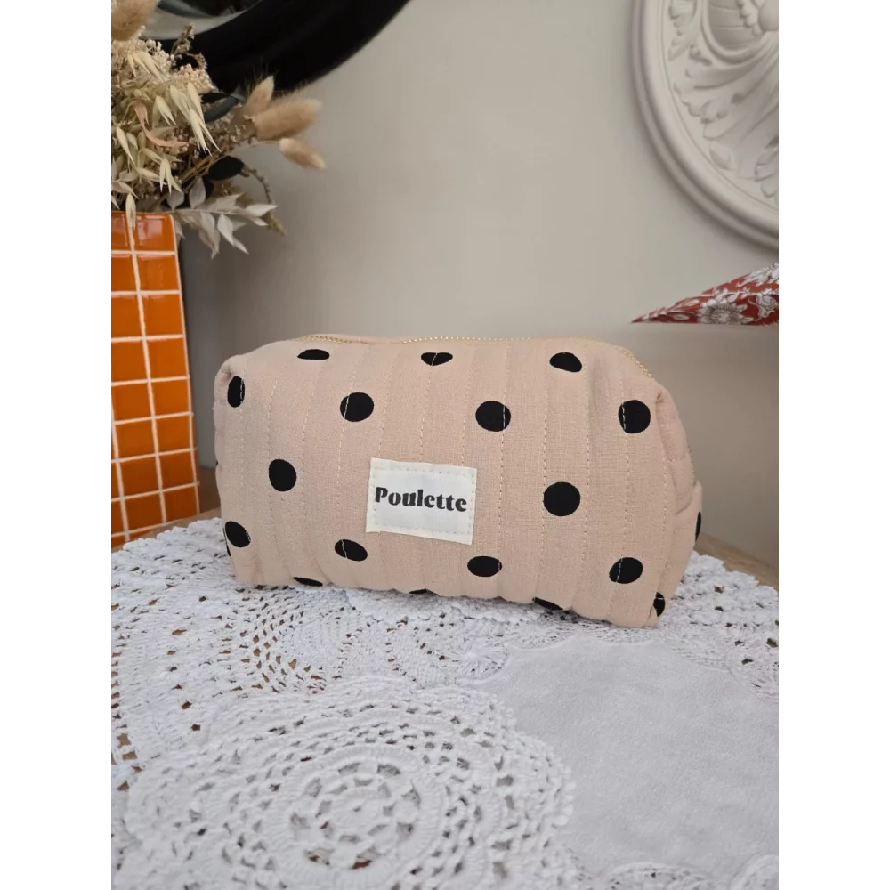 Trousse beige pois noir Poulette