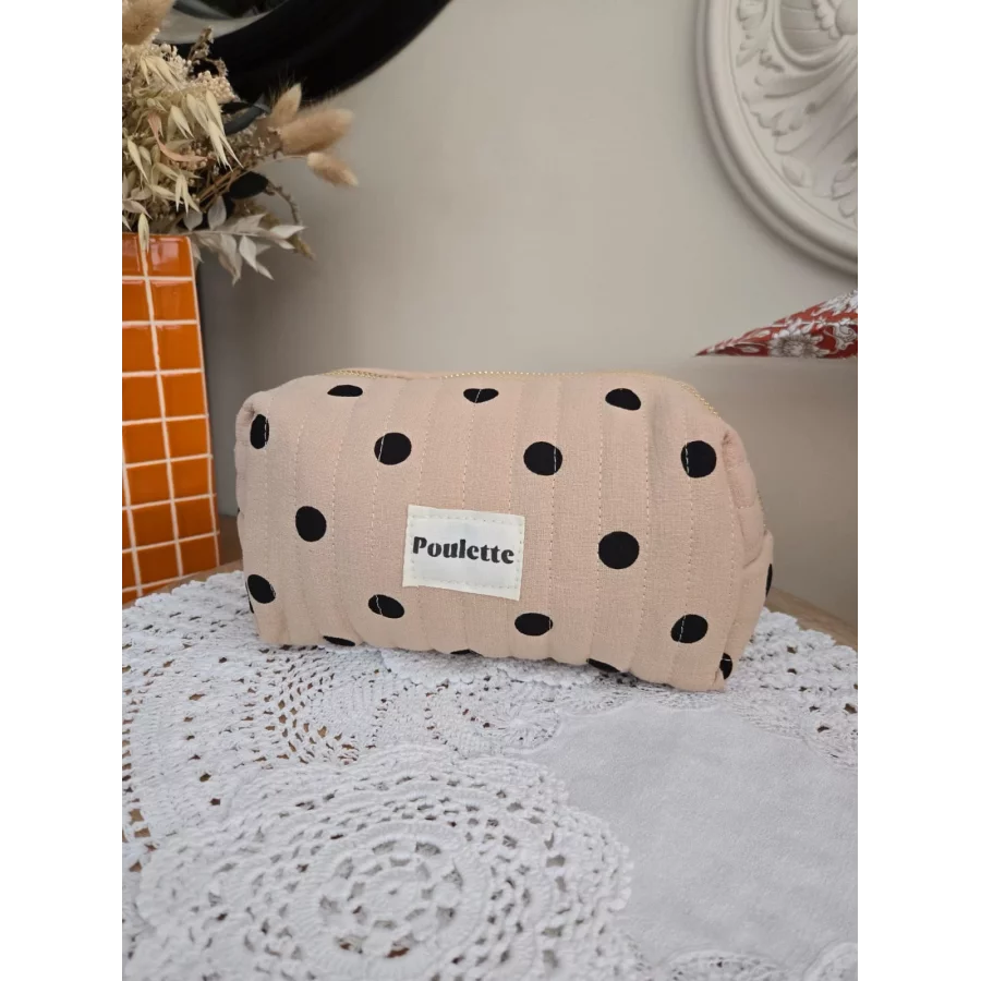 Trousse beige pois noir Poulette