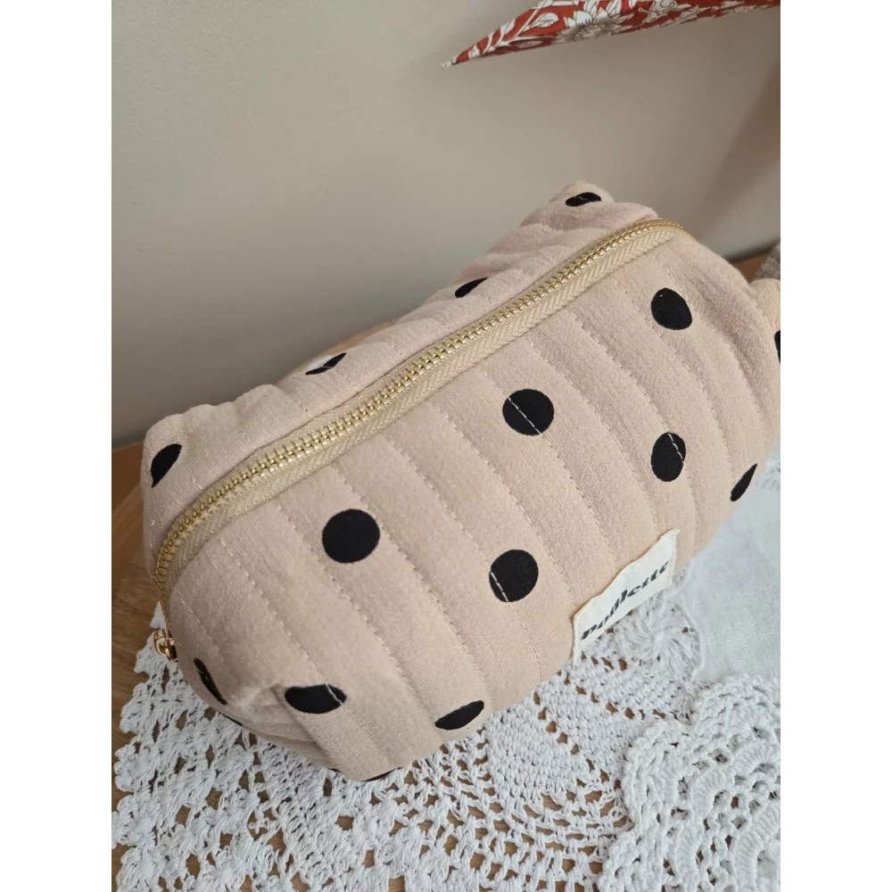 Trousse beige pois noir Poulette
