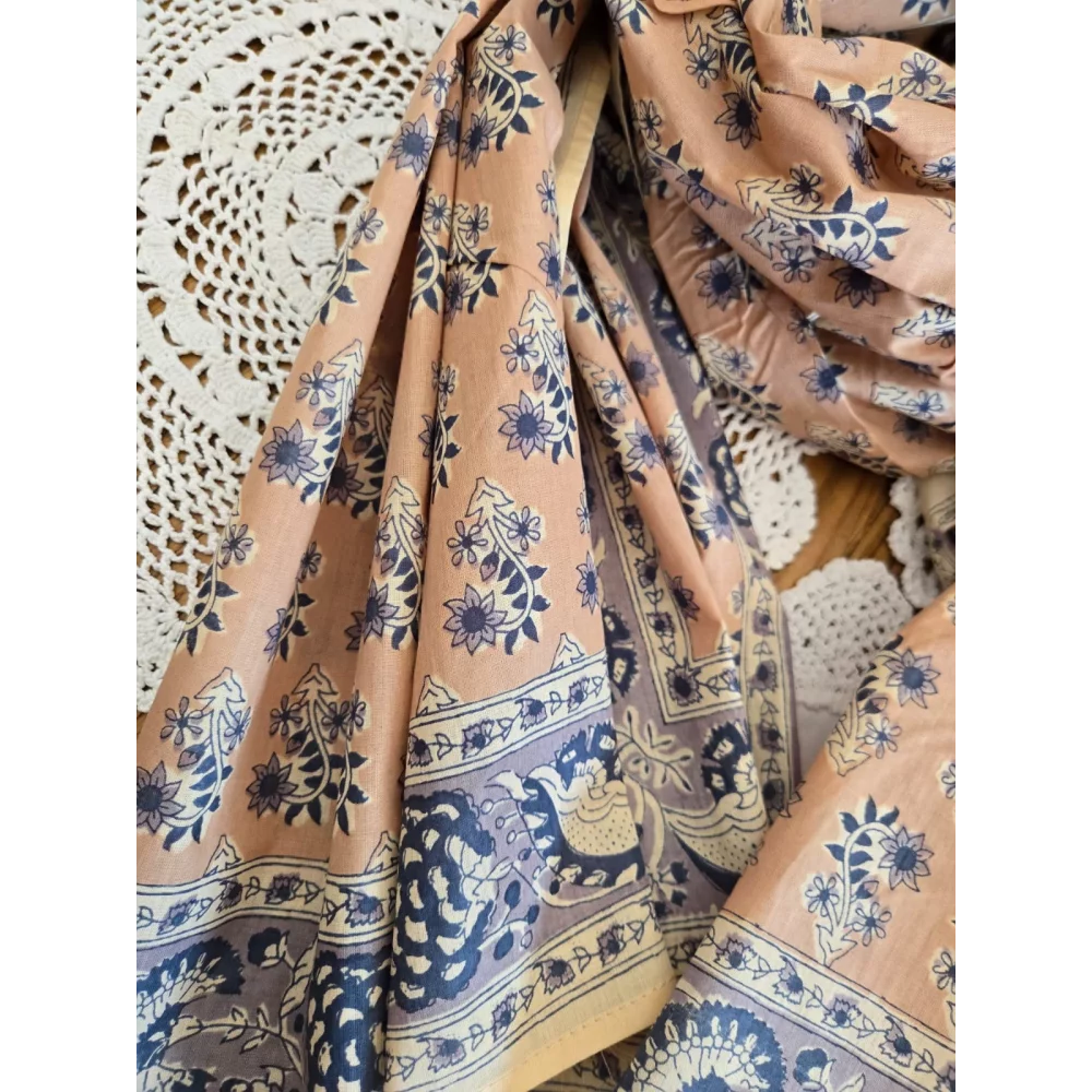Foulard echarpe coton beige fleurs