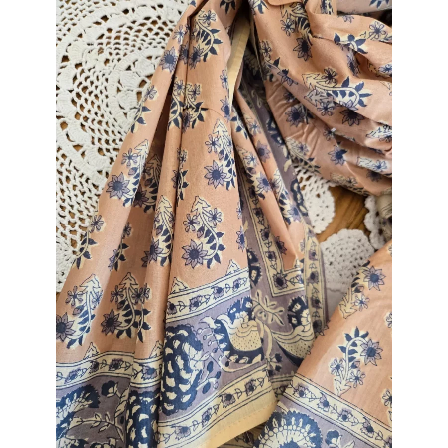 Foulard echarpe coton beige fleurs