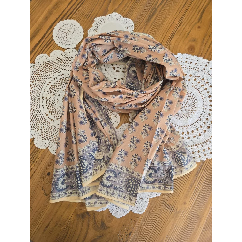 Foulard echarpe coton beige fleurs