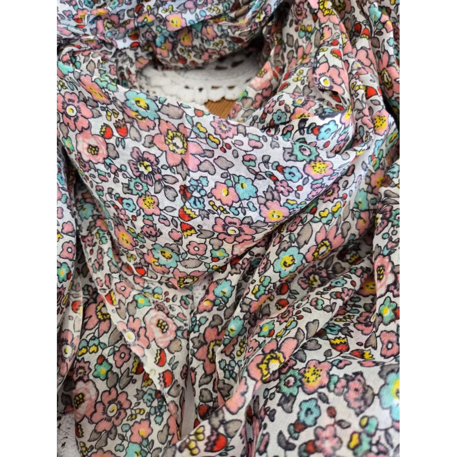 Foulard fleurs rose et turquoise